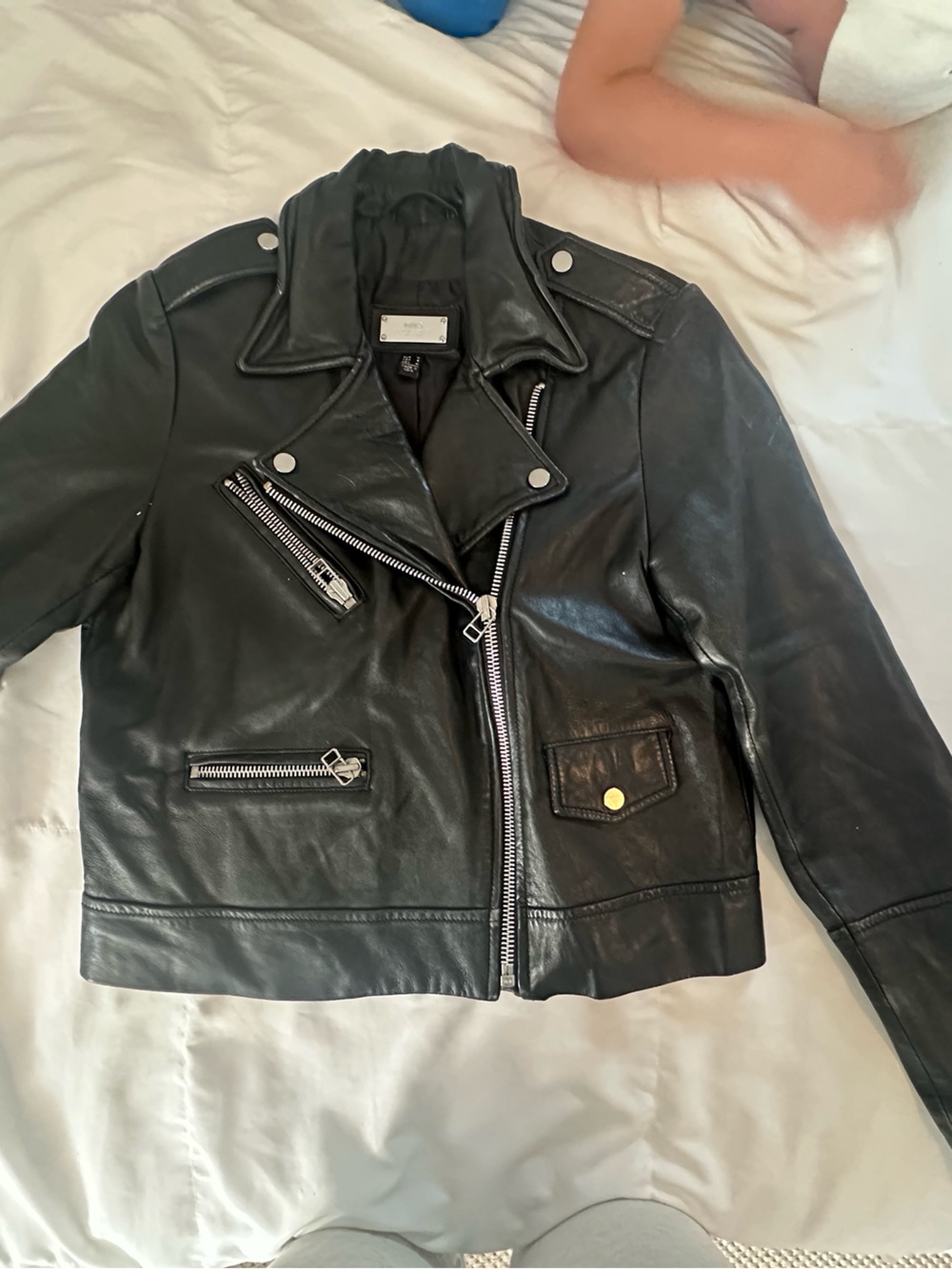 Mango Black Leather Biker Jacket